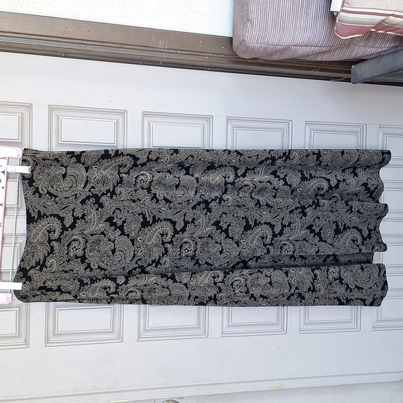 Susan Lawrence Retro Maxi Skirt SzM Paisley Knit Slit Front Black/Tan - Picture 6 of 7